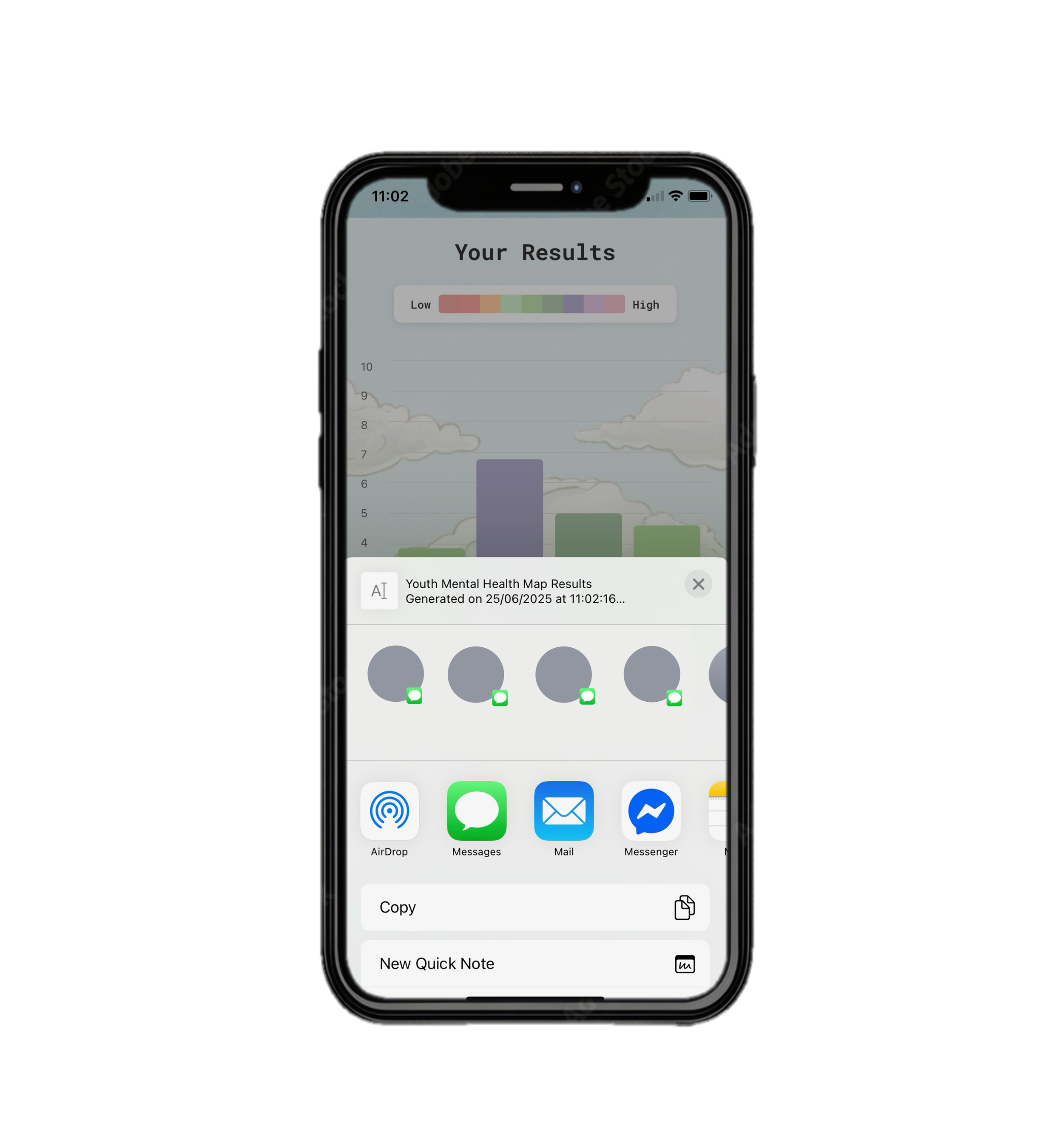 Screenshot showing the share results screen